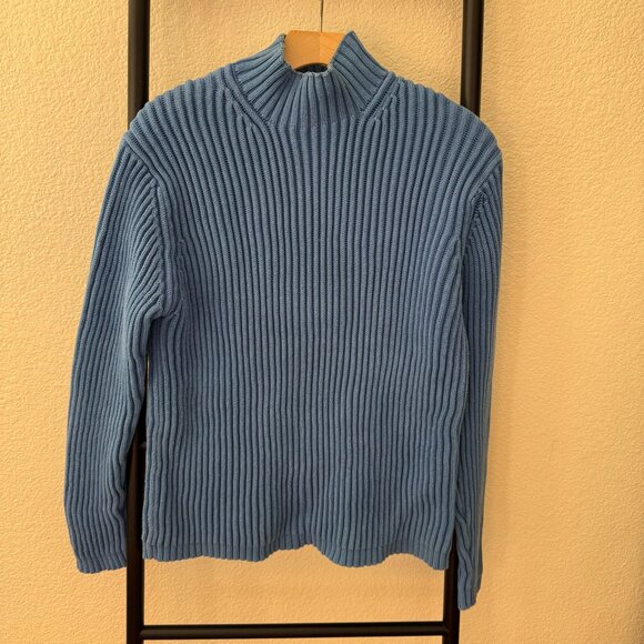 Vintage Gap Cobalt Blue Thick Cotton Rib Knit Mock Neck Sweater - Picture 5 of 9